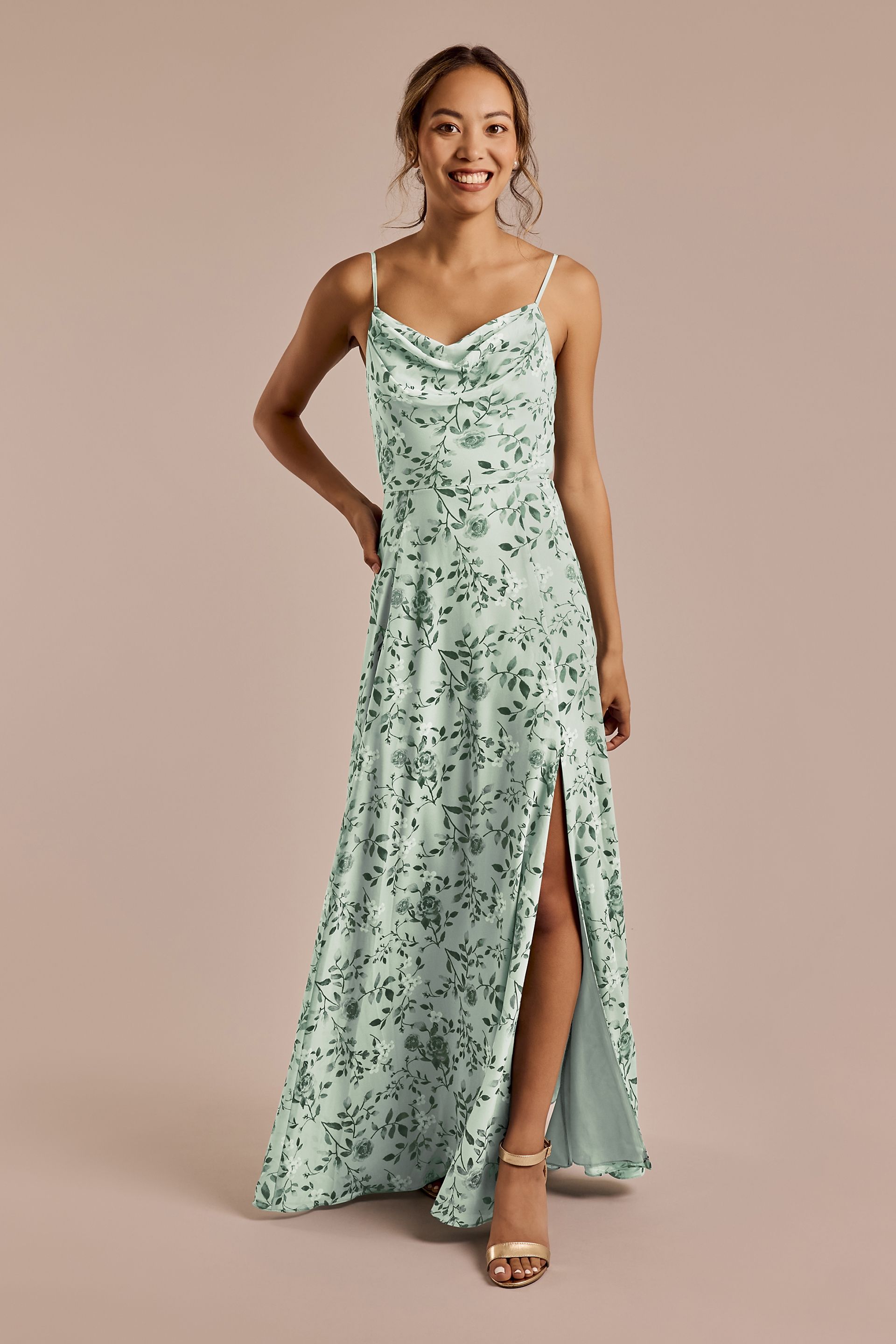 Picture of Floral Chiffon Cowl Neck Dress with Slit