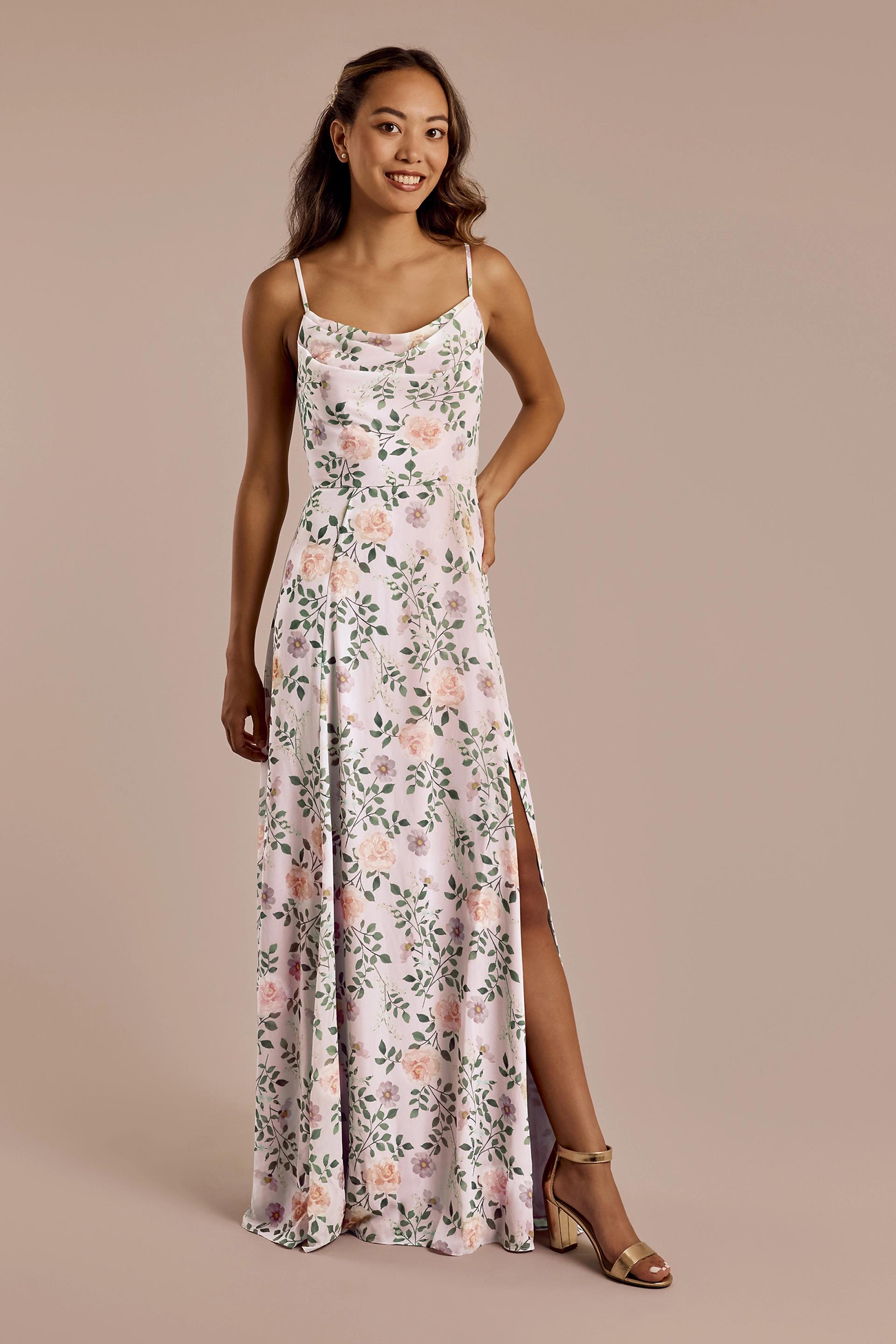 Picture of Floral Chiffon Cowl Neck Dress with Slit