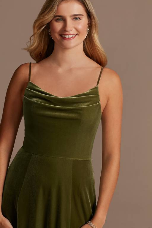 velvet cowl neck spaghetti strap bridesmaid dress As Is Velvet Cowl Neck Spaghetti Strap Dress