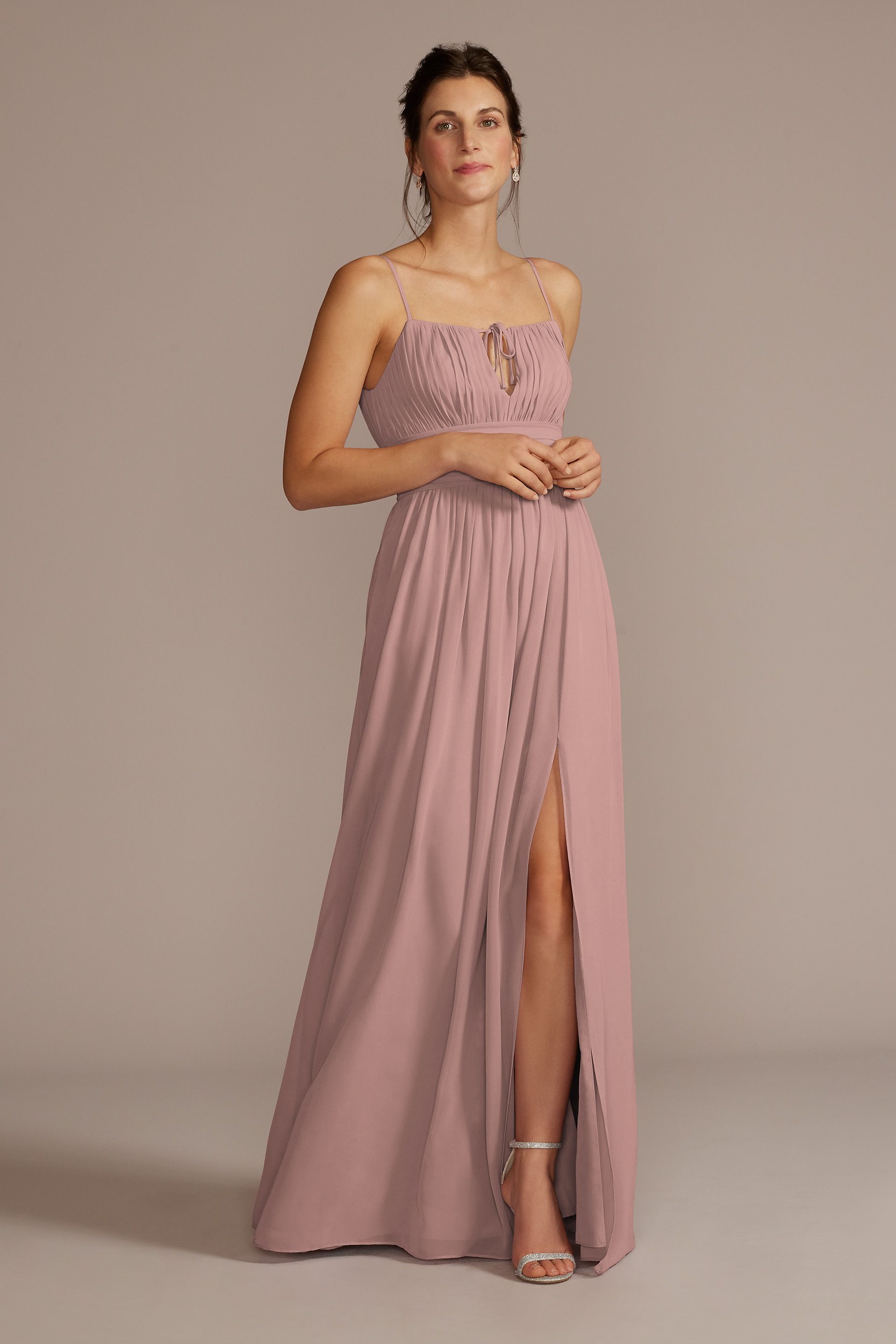 View Celebrate DB Studio Chiffon Gathered Bodice Dress in all available color and sizes Picture of Chiffon Gathered Bodice Dress