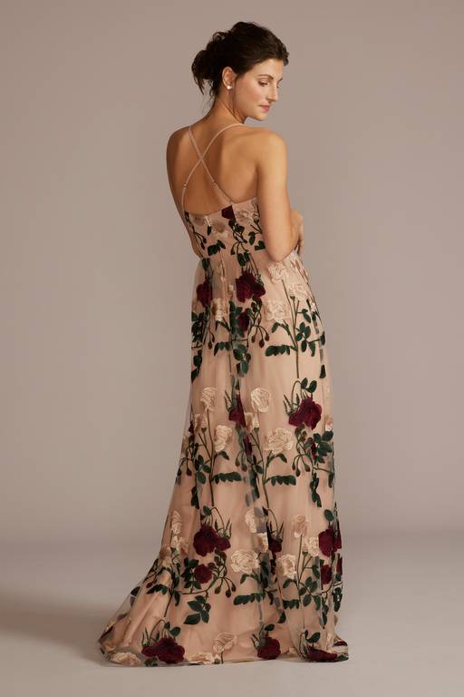 embroidered spaghetti strap bridesmaid dress Spaghetti Strap Satin A-Line Bridesmaid Dress