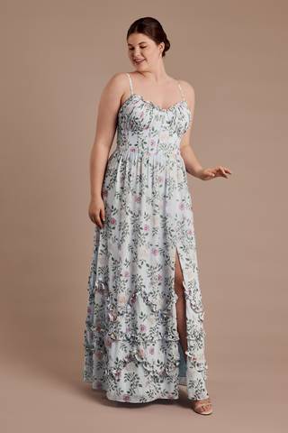 Picture of Ruffled Floral Chiffon Spaghetti Strap Dress