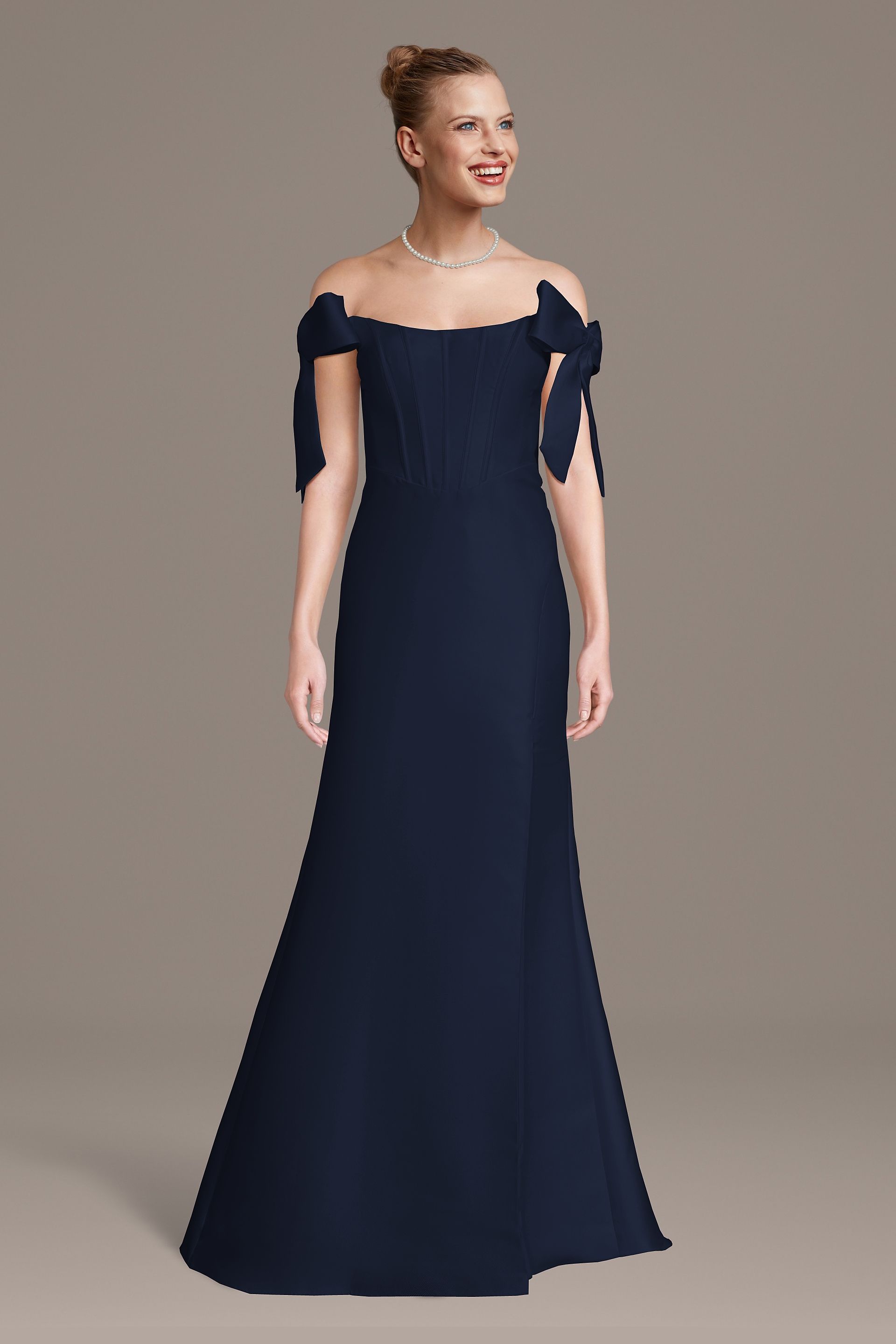 Celebrate DB Studio Bow Shoulder Mikado Mermaid Dress in Marine Size: 2X David's Bridal