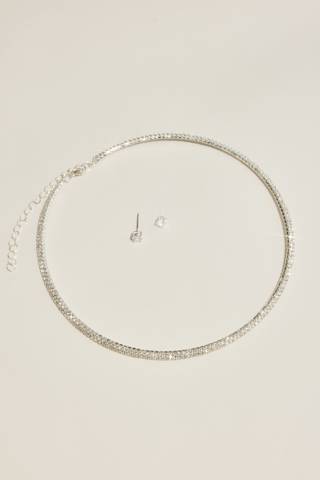 Picture of Rhinestone Adjustable Cuff Necklace Set