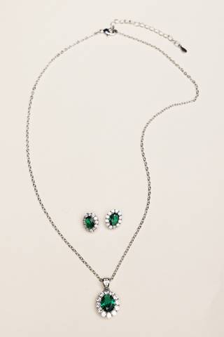 Picture of Emerald and Rhinestone Jewelry Set