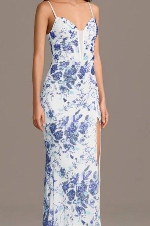 iridescent sequin brocade illusion plunge dress Sexy Illusion Plunging Neck Iridescent Sequin Prom Gown