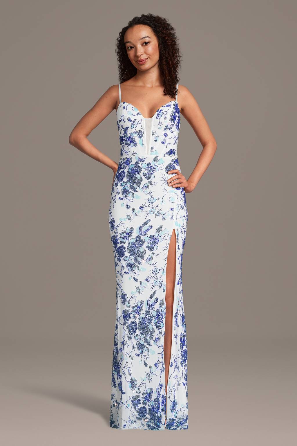 iridescent sequin brocade illusion plunge dress Iridescent Sequin Brocade Illusion Plunge Dress
