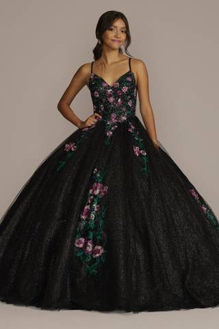 Picture of Multicolor Floral Quince Ball Gown with Capelet