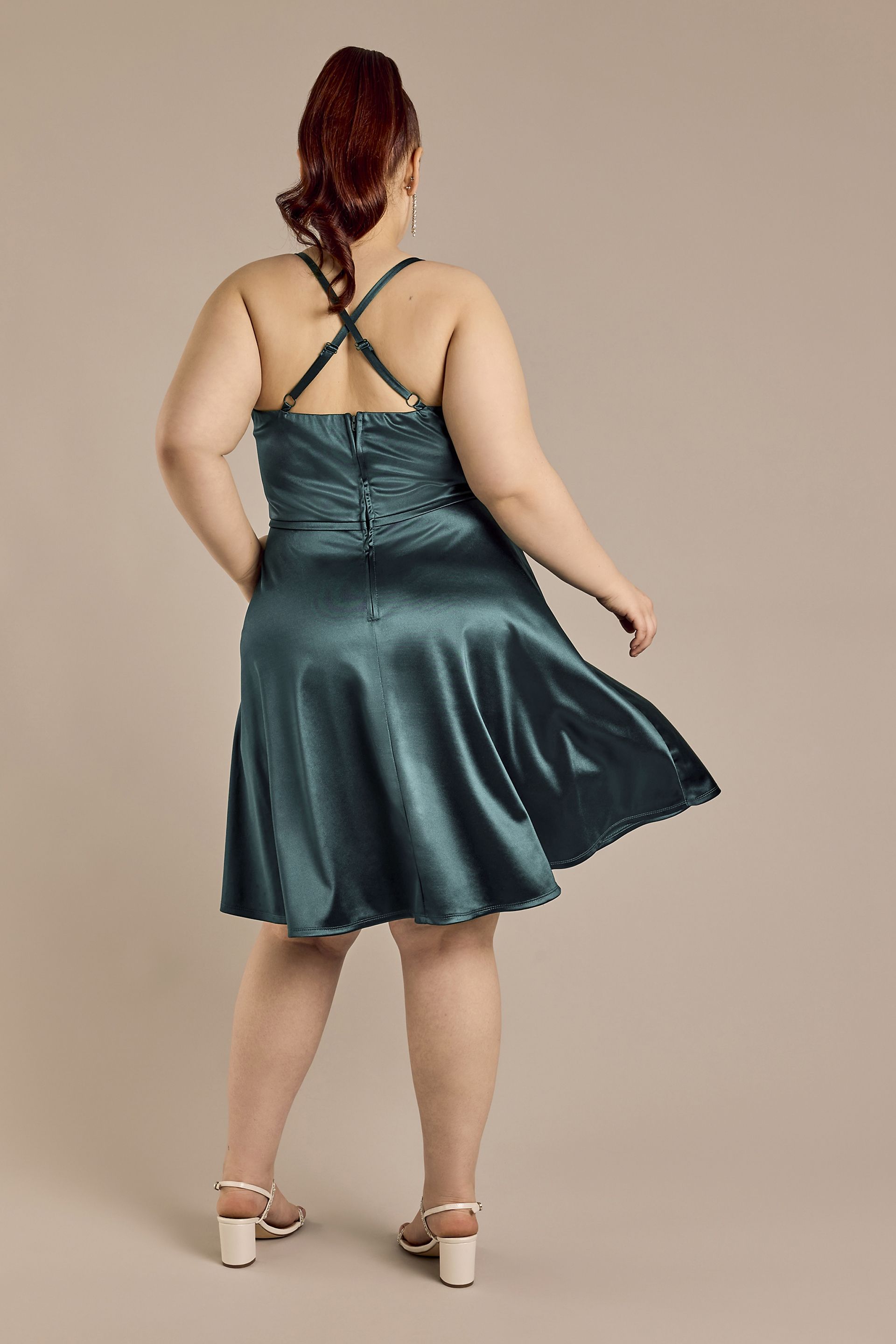 Cowl Neck Short Satin Skater Dress | David's Bridal