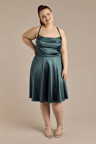 View Emerald Sundae Scoop Neck Sculpting Satin A-Line Mini Dress in all available color and sizes Picture of Scoop Neck Sculpting Satin A-Line Mini Dress