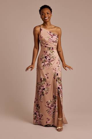 david's bridal floral bridesmaid dress Scoop Neck Floral Print Fit and Flare Dress