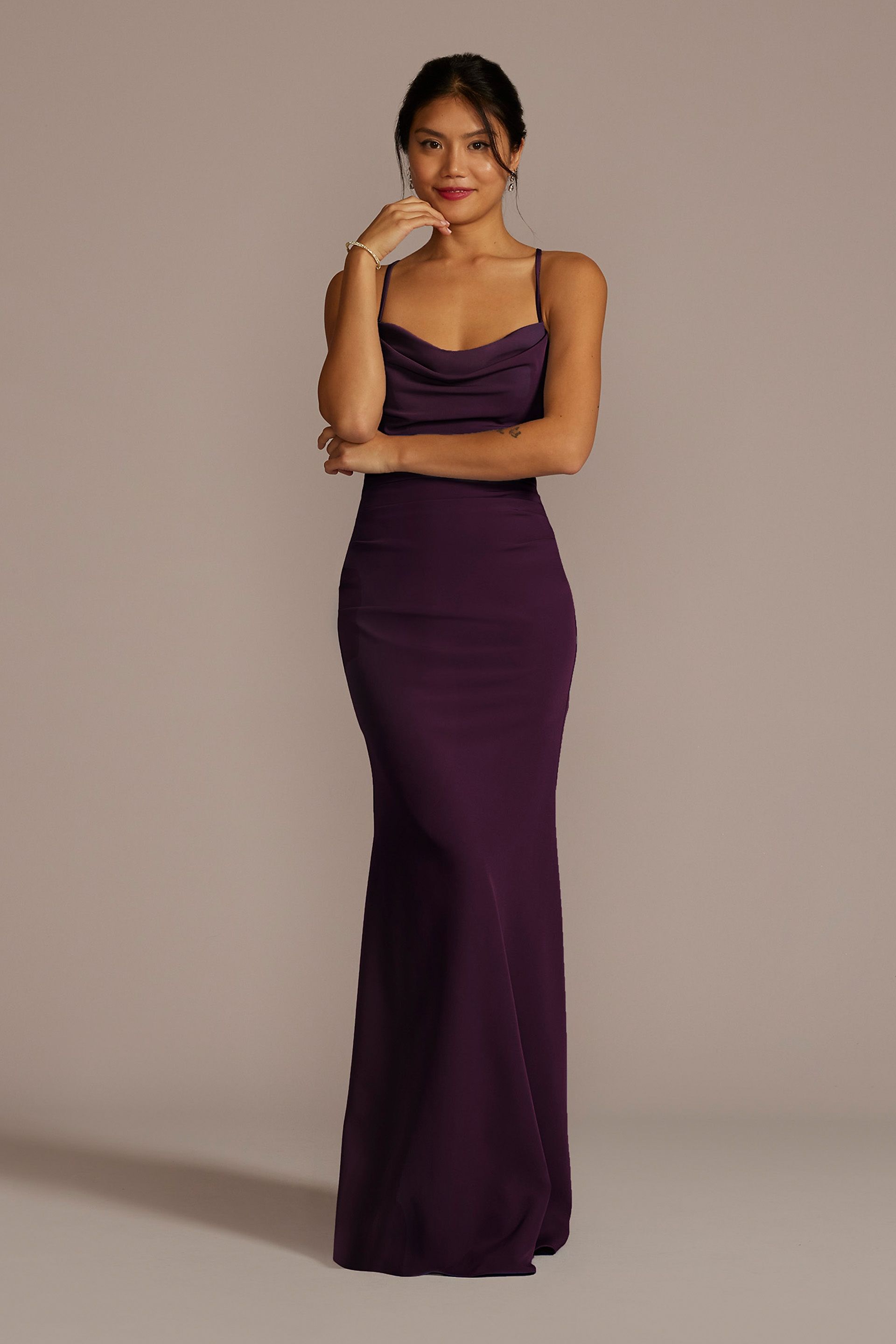 stretch crepe cowl neck strappy bridesmaid dress Stretch Crepe Cowl Neck Strappy Bridesmaid Dress