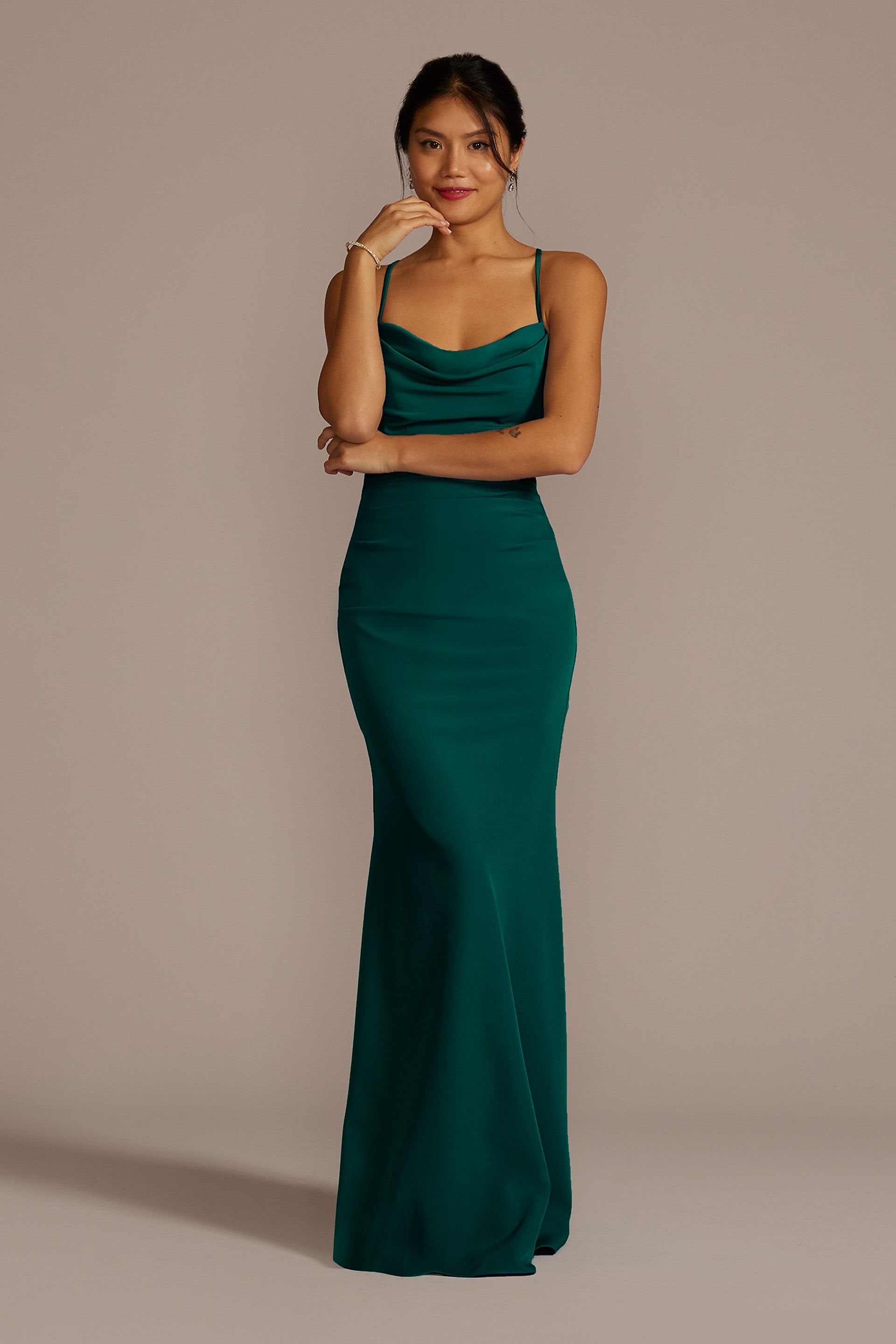 stretch crepe cowl neck strappy bridesmaid dress Stretch Crepe Cowl Neck Strappy Bridesmaid Dress