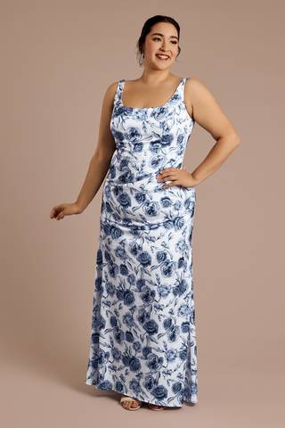 View Galina Signature Floral Matte Satin Basque Waist Tank Dress in all available color and sizes Picture of Floral Matte Satin Basque Waist Tank Dress