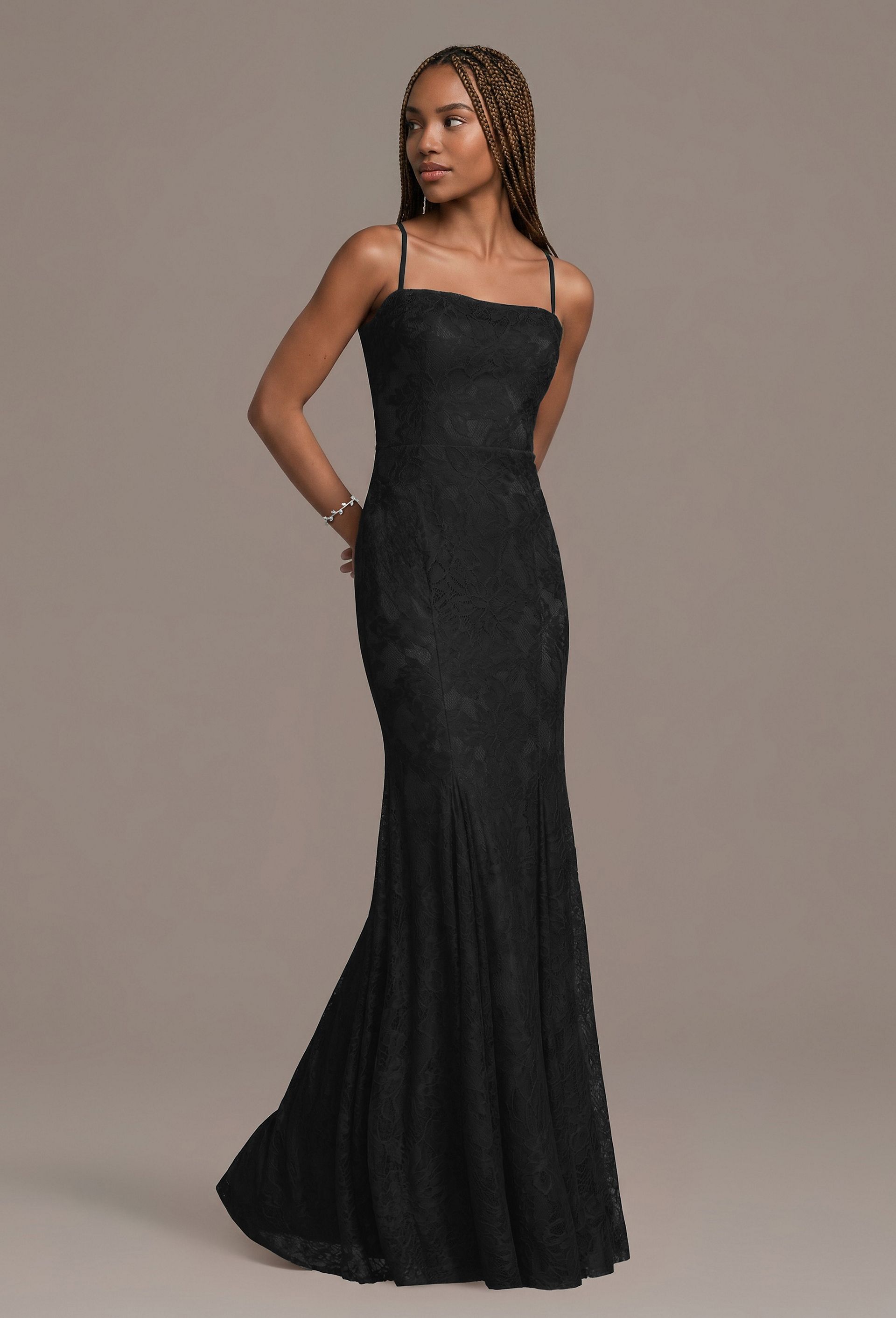 Picture of Lace Spaghetti Strap Cowl Neck Mermaid Dress