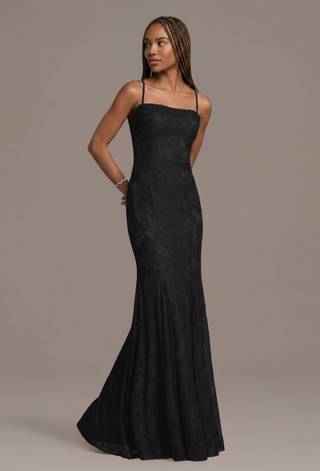 Picture of Lace Spaghetti Strap Cowl Neck Mermaid Dress