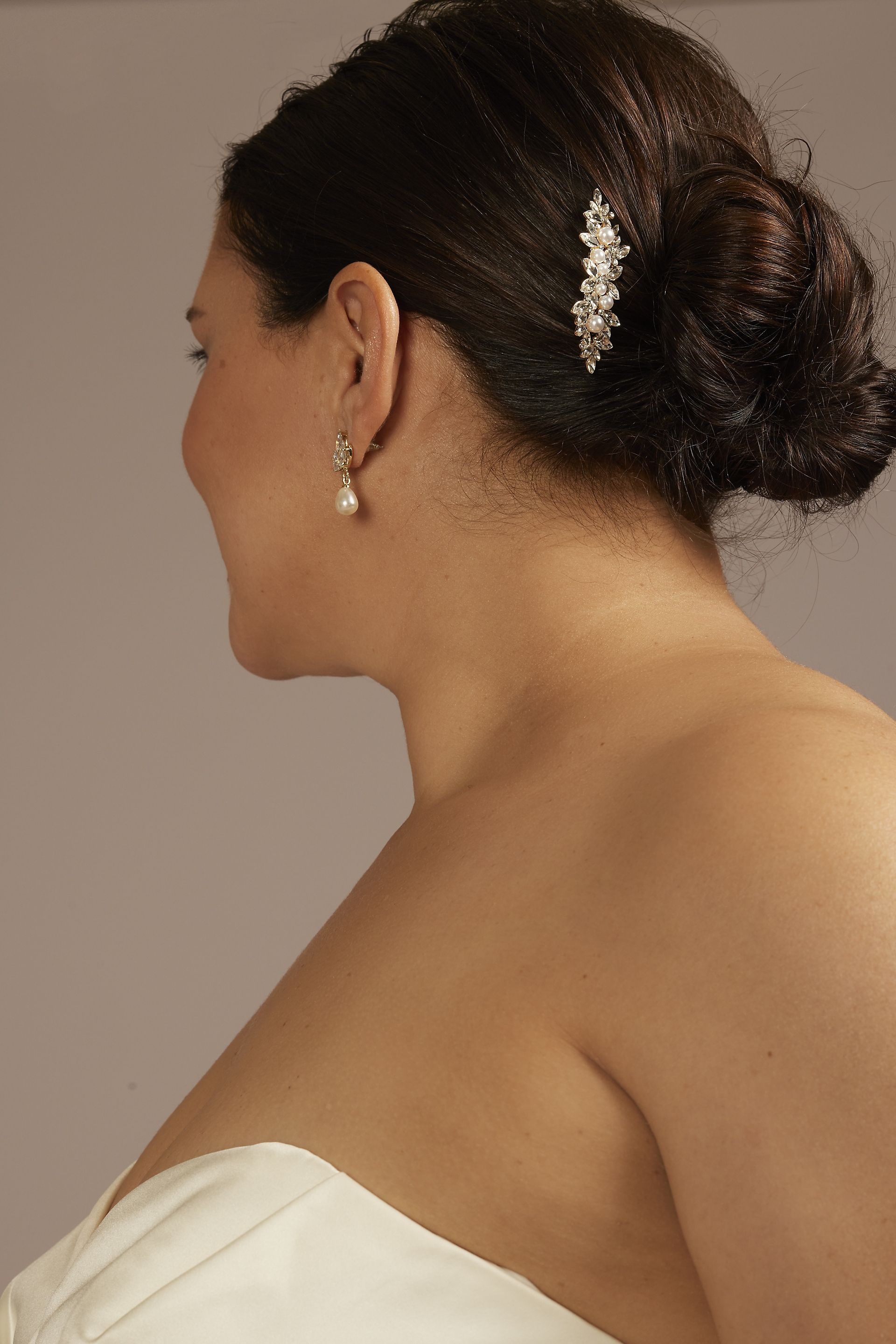 Picture of Gold Faux Pearl and Crystal Hair Comb