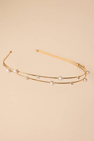 Picture of Rhinestone and Pearl Double Strand Headband