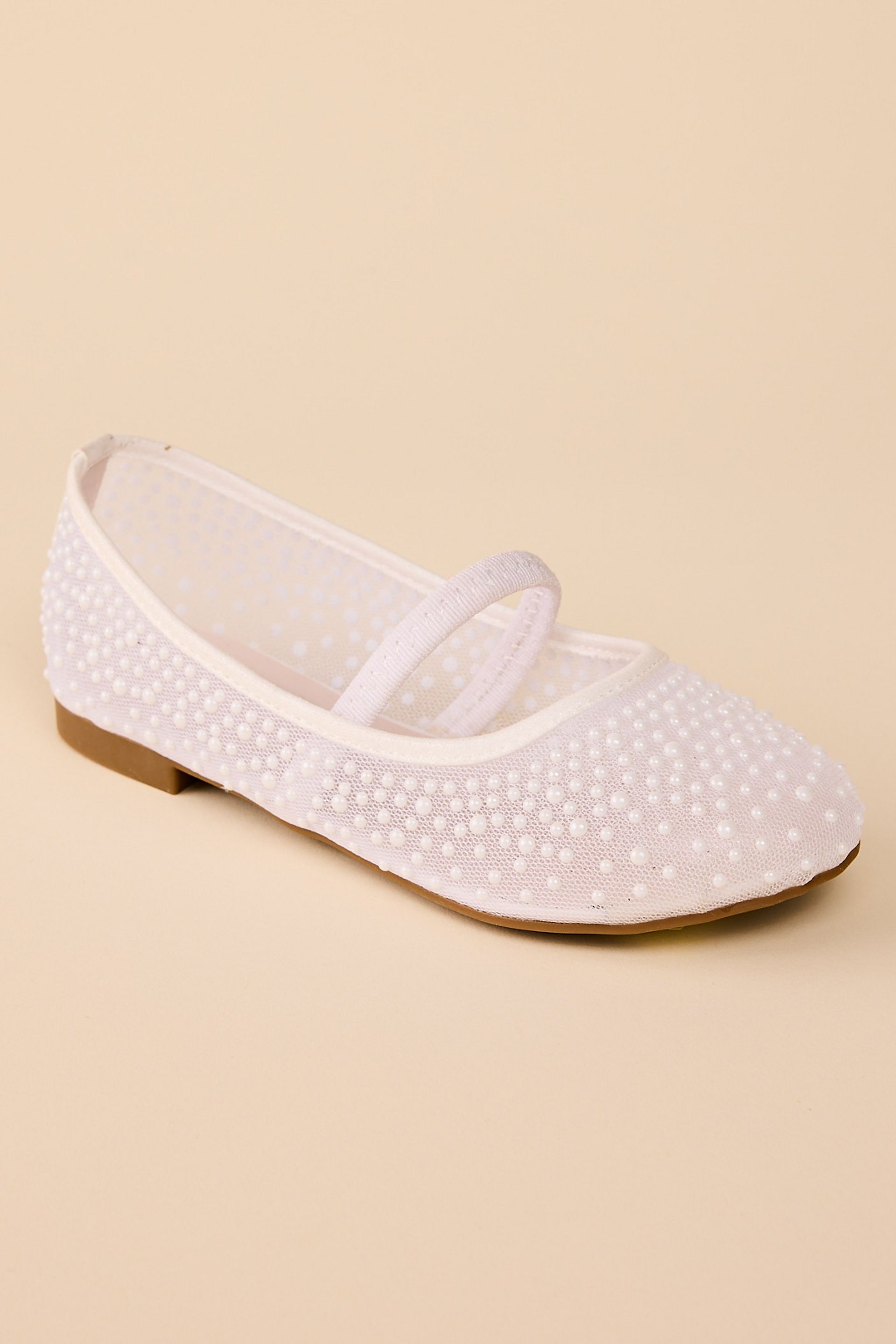 DB Studio Pearl Mesh Flower Girl Ballet Flat Shoes in White Size: 10T David's Bridal