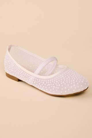 View DB Studio Pearl Mesh Flower Girl Ballet Flats in all available color and sizes Picture of Pearl Mesh Flower Girl Ballet Flats