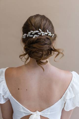 View Brides and Hairpins Hestia Hand-Wired Beaded Leaf Halo Comb in all available color and sizes Picture of Hestia Hand-Wired Beaded Leaf Halo Comb