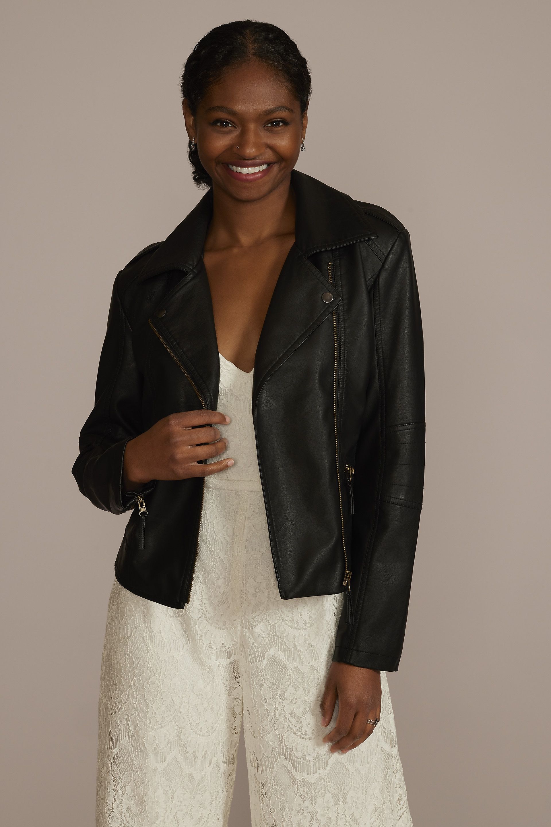 Floral Just Married Vegan Leather Moto Jacket | David's Bridal