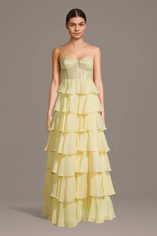 View Dear Moon Chiffon and Lace Tiered Corset Ball Gown in all available color and sizes Picture of Chiffon and Lace Tiered Corset Ball Gown