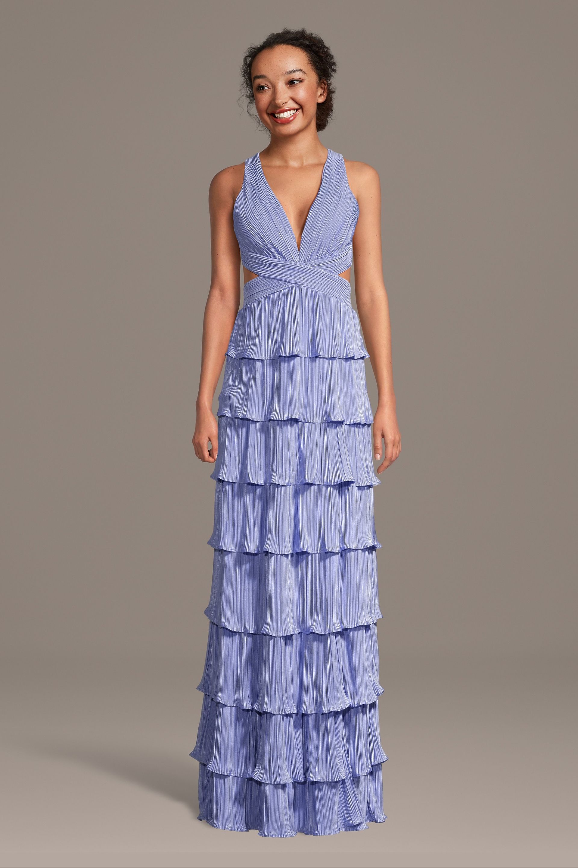 Picture of Pleated Tiered A-Line Dress with Plunge Neckline