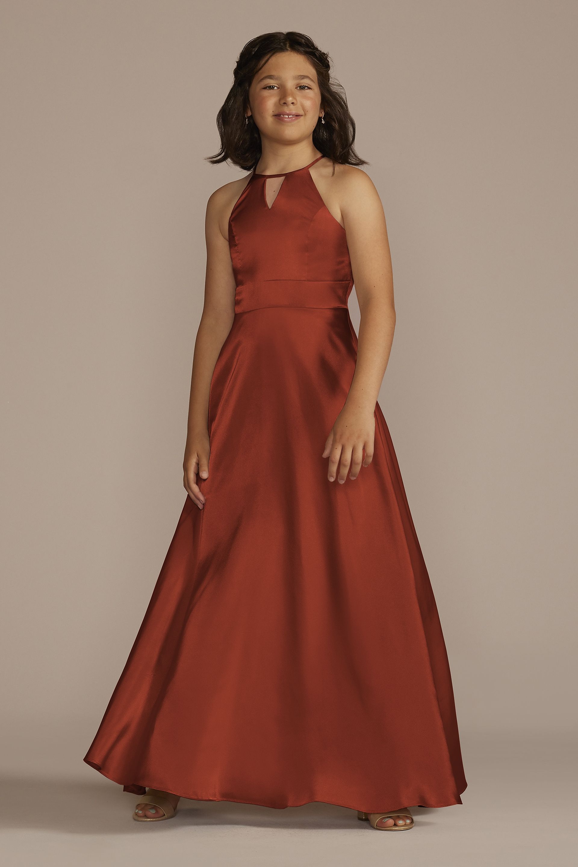Galina Signature Charmeuse High-Neck Junior Bridesmaid Dress in Cinnamon Size: 8 David's Bridal