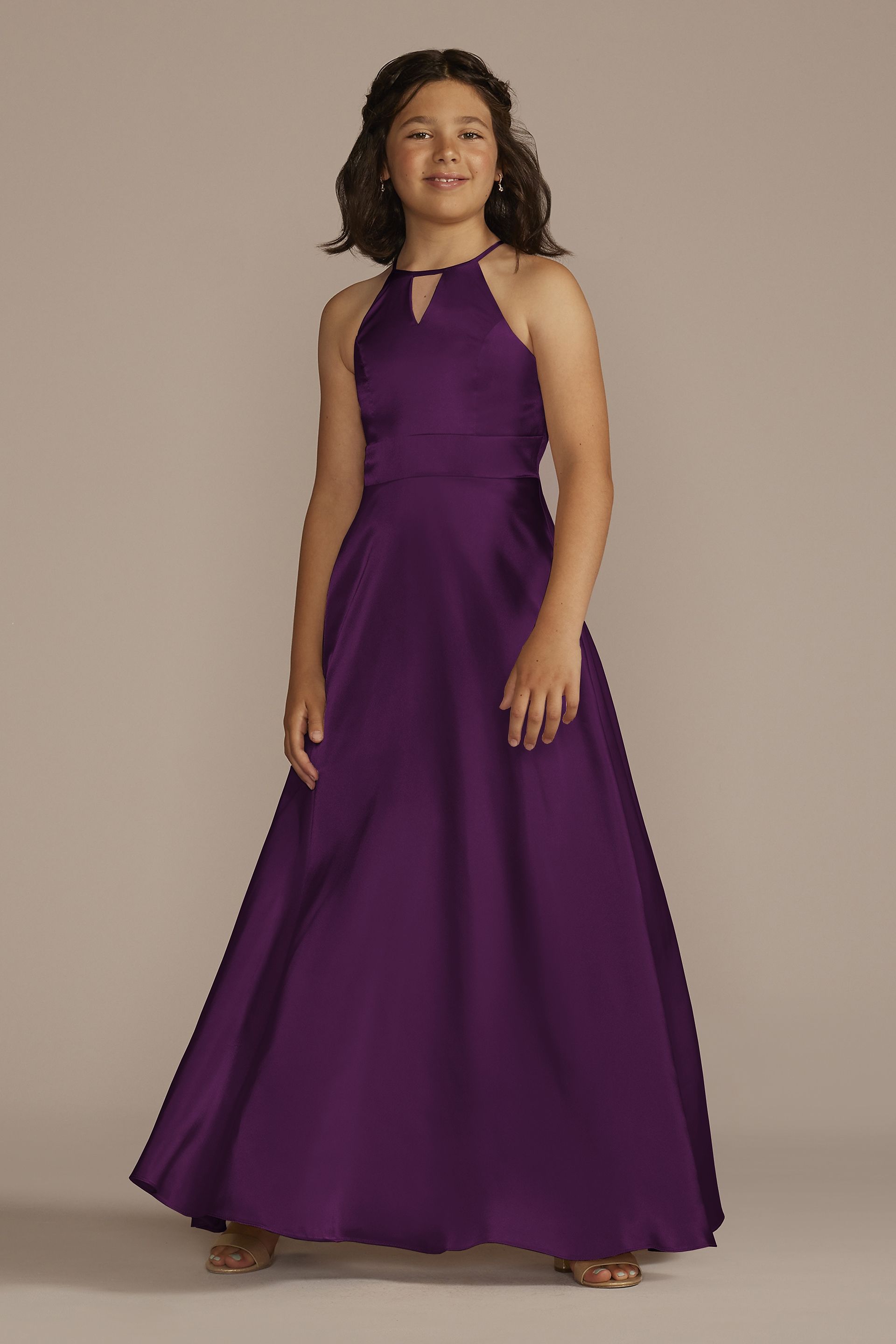 Galina Signature Charmeuse High-Neck Junior Bridesmaid Dress in Plum Size: 14 David's Bridal