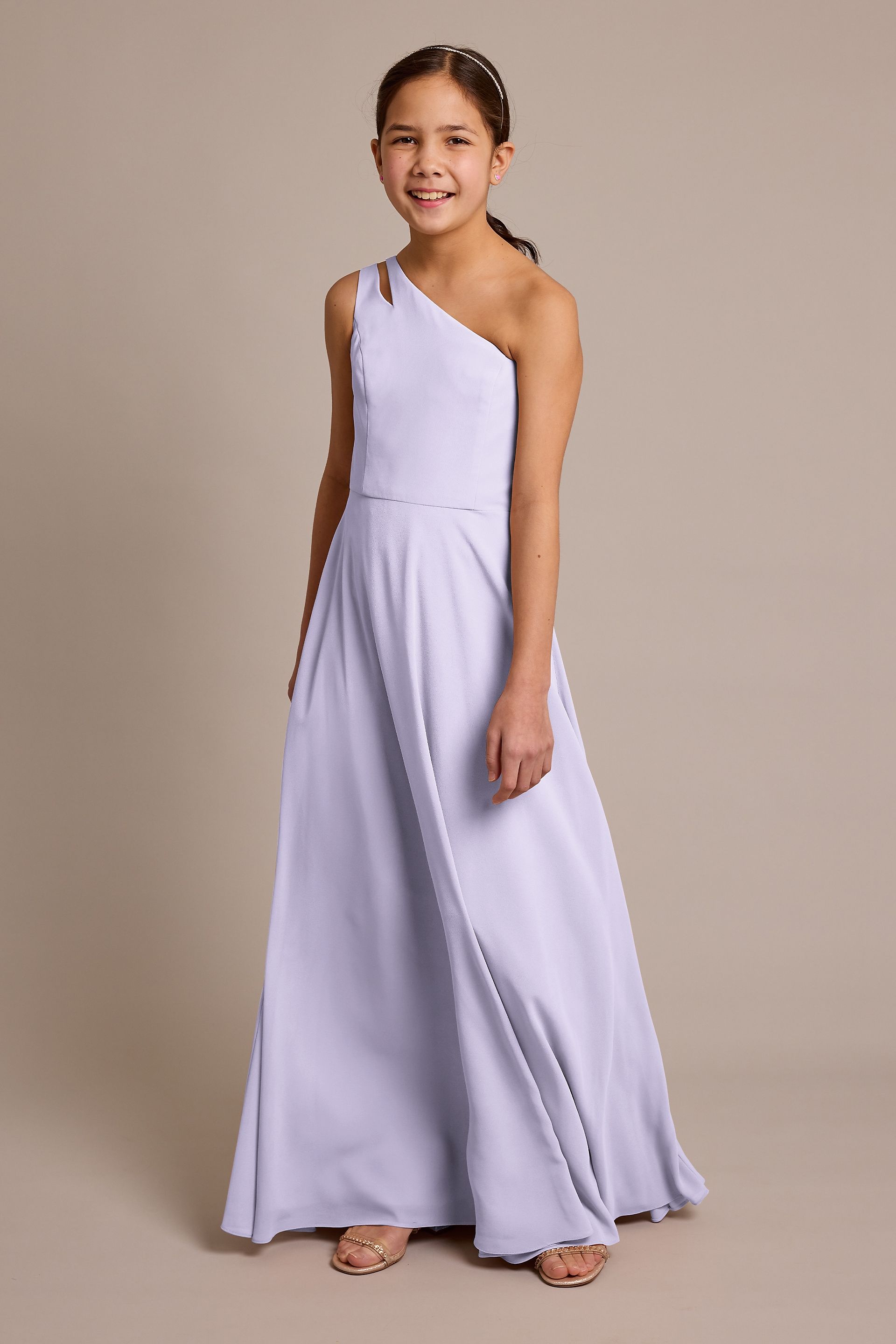 Celebrate DB Studio Chiffon One-Shoulder Junior Dress in Iris Size: 16 David's Bridal