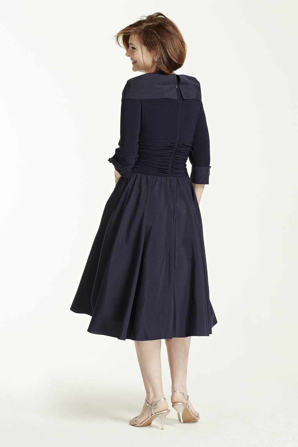 jessica howard portrait collar a line dress Jessica Howard Petite Size Jersey Taffeta Rhinestone 34 Sleeve Portrait Collar Ruched A-Line Mi, Womens, 8P, Black