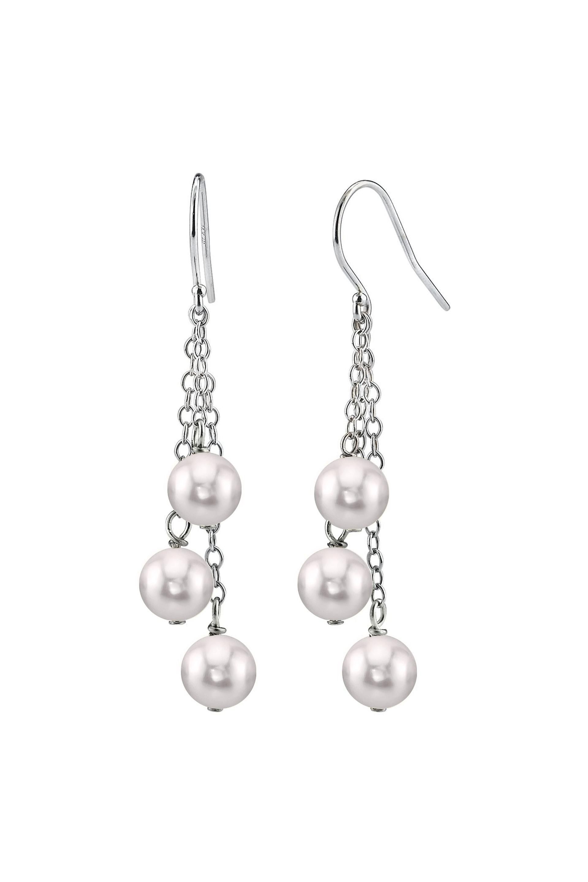 Picture of 14K Gold White Akoya Pearl Dangle Cluster Earrings