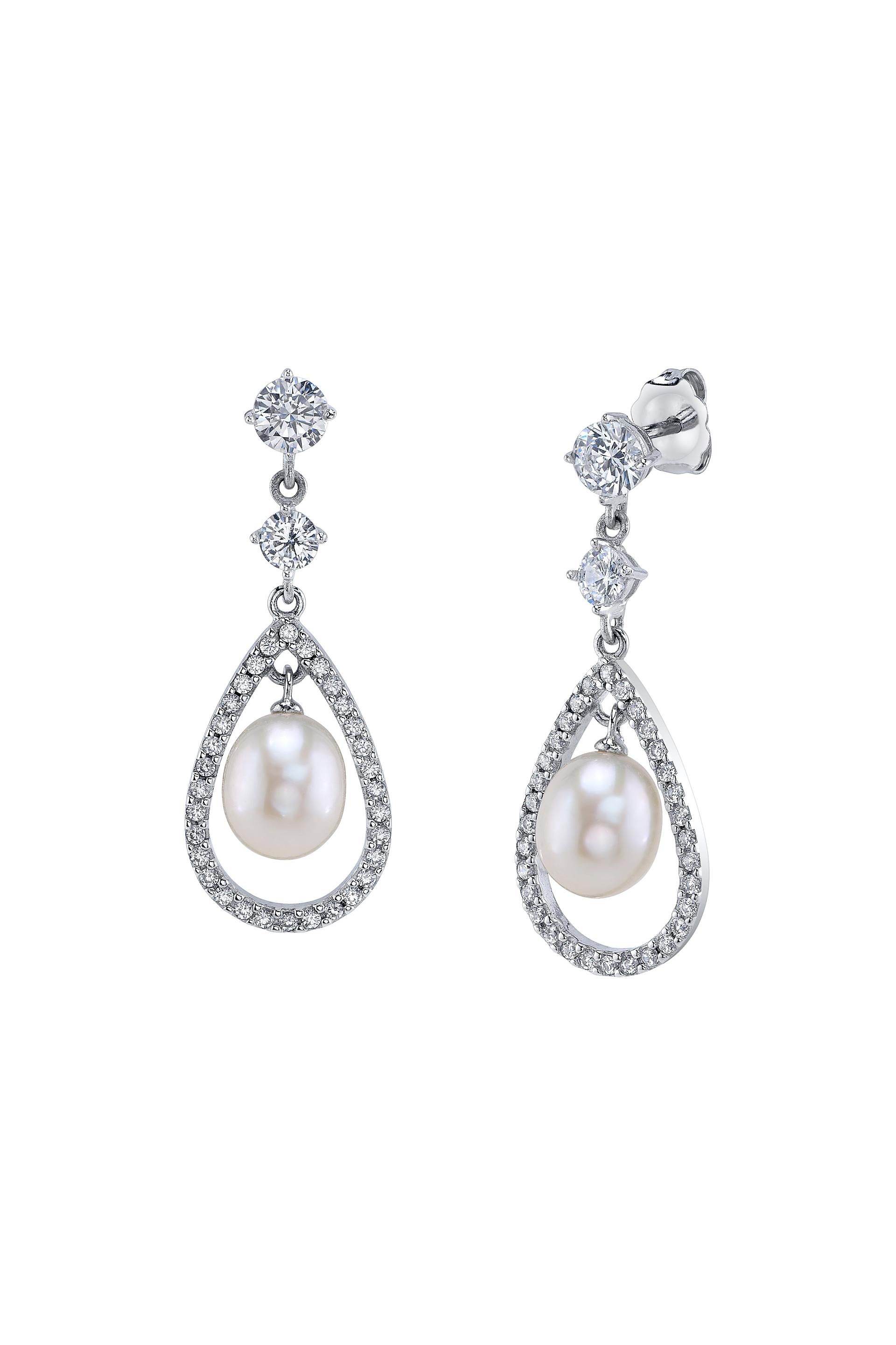 Picture of White Freshwater Pearl Dazzle Earrings