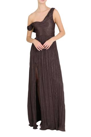 Picture of One-Shoulder Pleated Satin Gown