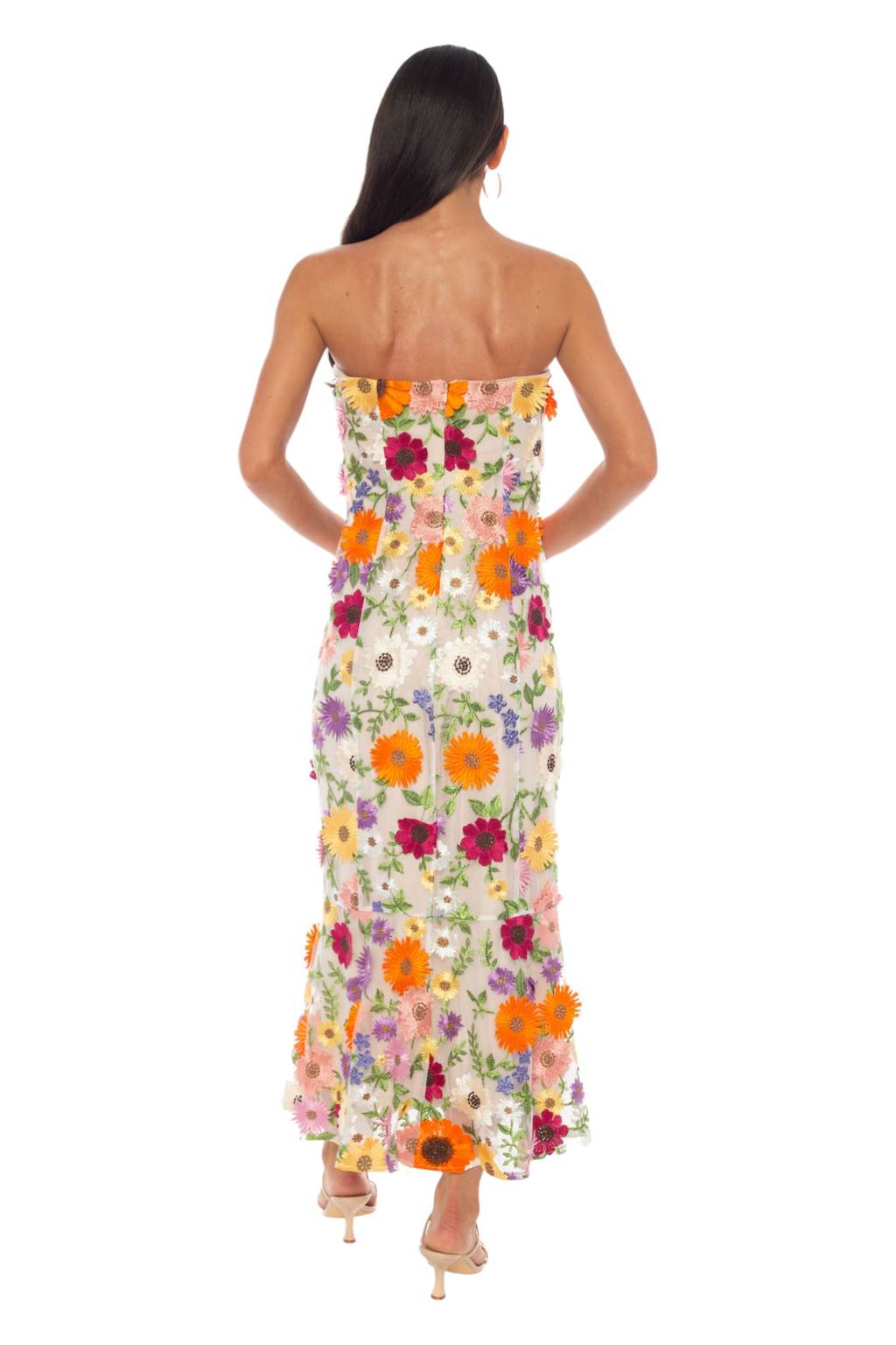 eci embroidered mesh midi dress Beige by eci Embroidered Mesh Floral Maxi Slip Dress Pink Size 4