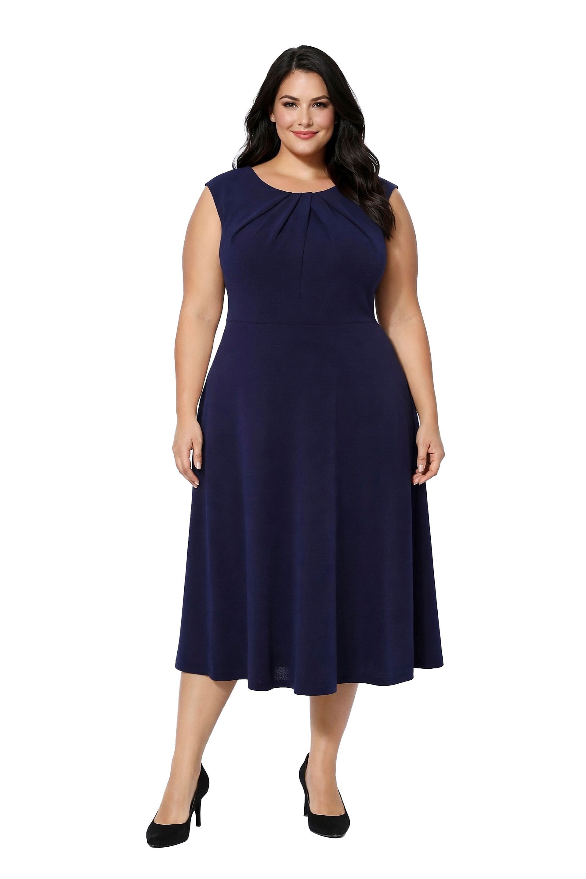Picture of Techno Scuba Crepe Pleated Bodice Midi Dress
