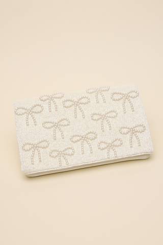 Picture of Pearl Beaded Bow Envelope Clutch