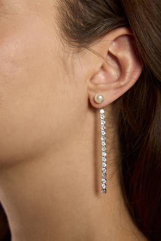 View DB Studio Pearl Stud Drip Crystal Earrings in all available color and sizes Picture of Pearl Stud Drip Crystal Earrings