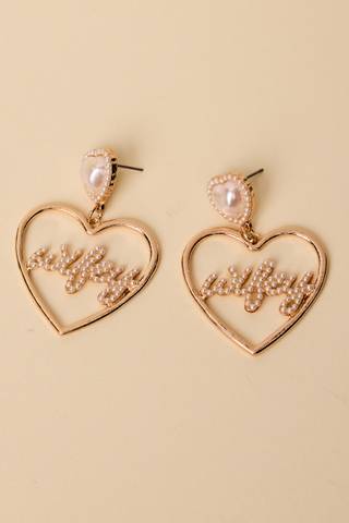 View DB Studio Pearl Heart Wifey Earrings in all available color and sizes Picture of Pearl Heart Wifey Earrings