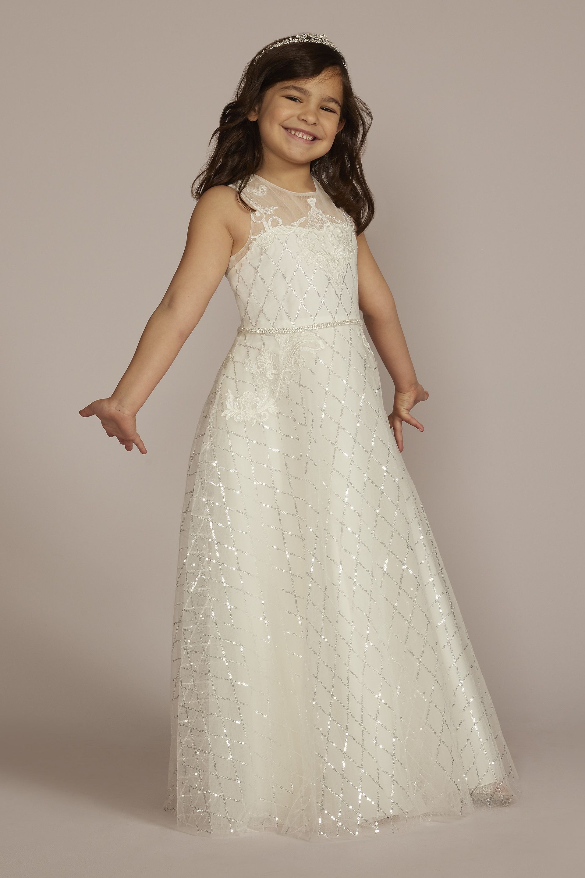 Picture of Lace Applique Sequin Tulle Flower Girl Dress