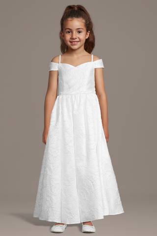 View DB Studio Brocade Off-the-Shoulder Flower Girl Dress in all available color and sizes Picture of Brocade Off-the-Shoulder Flower Girl Dress