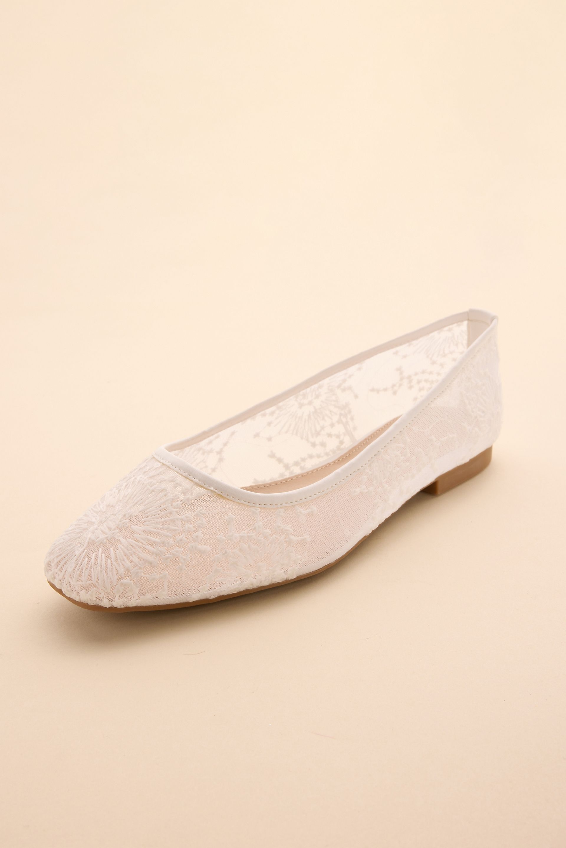 DB Studio Lace Ballet Flat Shoes in Soft White Size: 9 David's Bridal