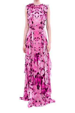 View Marchesa Notte Painterly Print Sleeveless Georgette Gown in all available color and sizes Picture of Painterly Print Sleeveless Georgette Gown
