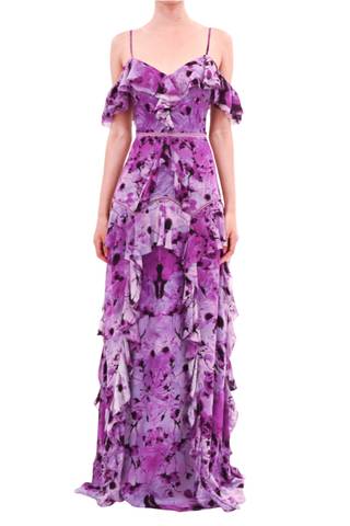 Picture of Painterly Print Georgette Off-Shoulder Gown