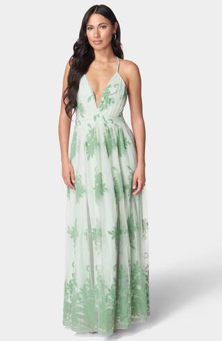 View Bebe Plunge Neck Embroidered Maxi Dress in all available color and sizes Picture of Plunge Neck Embroidered Maxi Dress