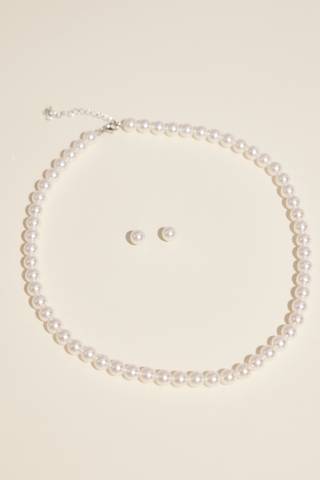 Picture of Simple Pearl Strand Necklace and Stud Earring Set
