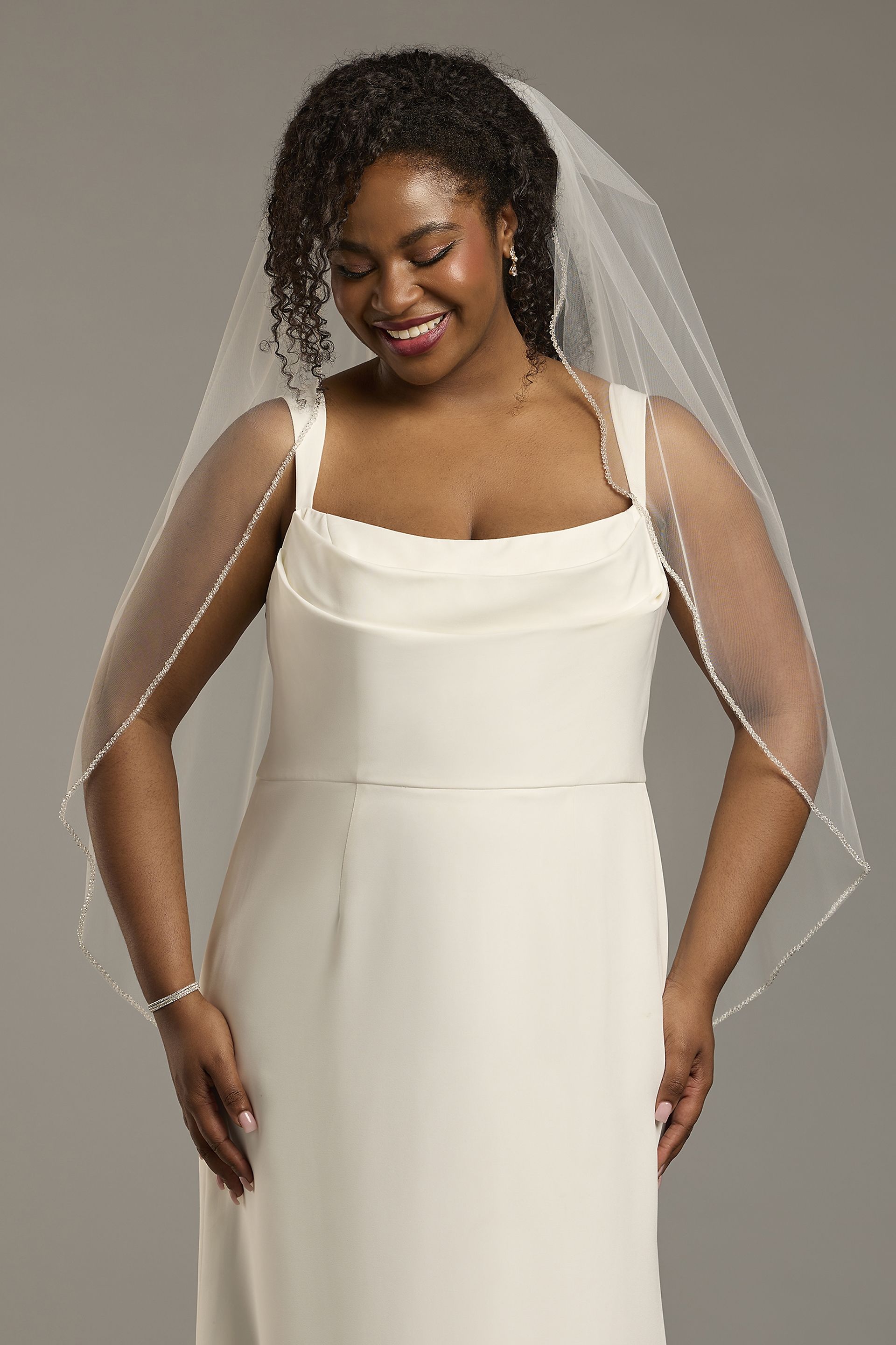 Beaded Trim Mid Length Veil | David's Bridal