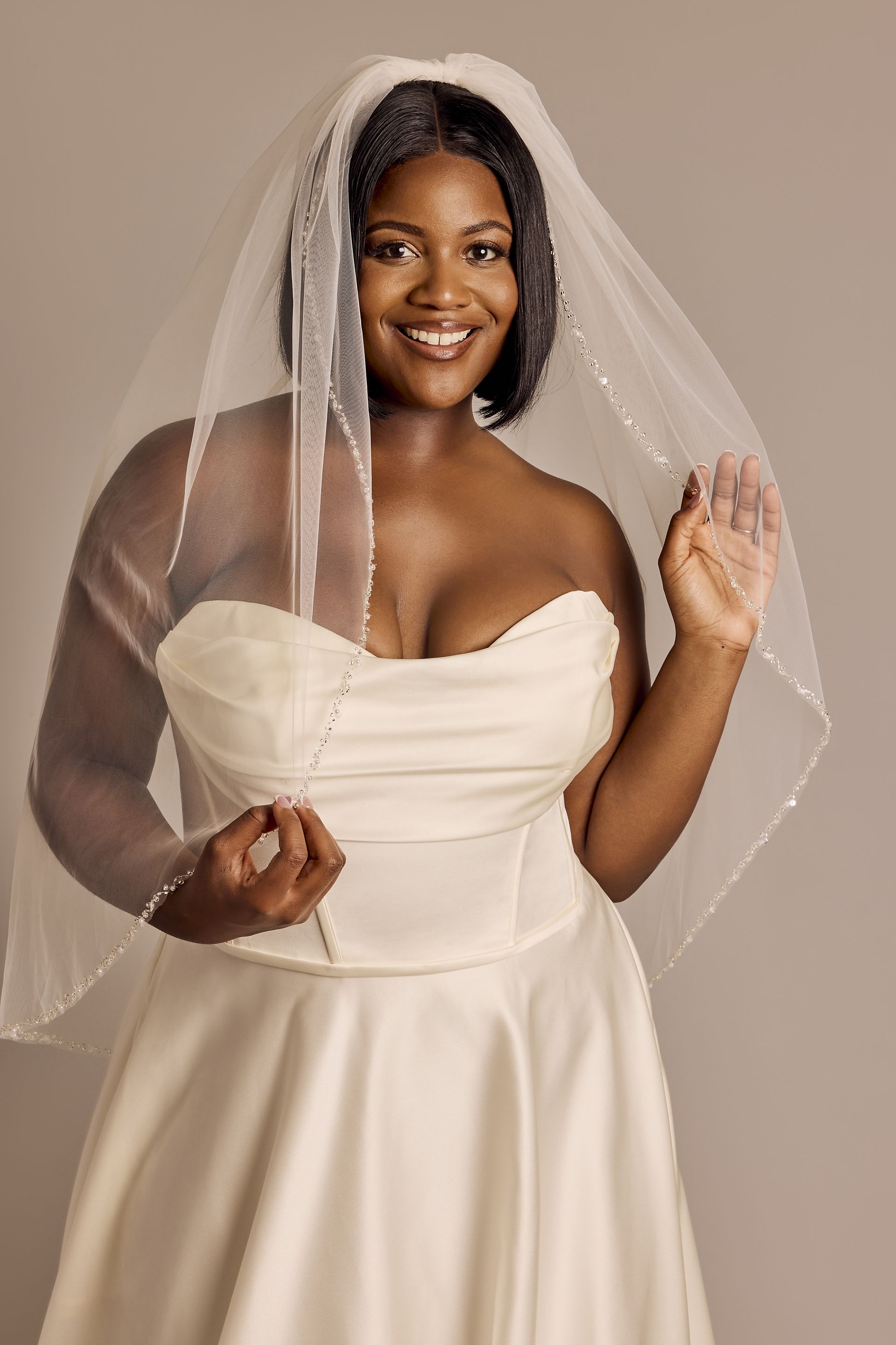 Mid-Length Tulle Veil with Beaded Edge | David's Bridal
