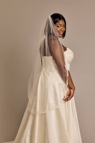 View DB Studio Mid-Length Tulle Veil with Lace Trim in all available color and sizes Picture of Mid-Length Tulle Veil with Lace Trim